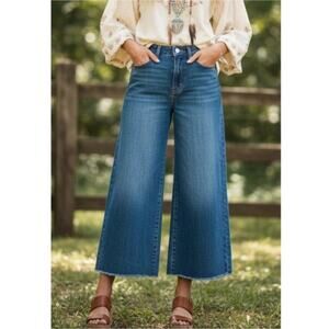 OAT New York Shari High Rise Wide Leg Crop Jeans Raw Hem Size 24 NEW